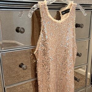 Zara Glittering Beige Sequin Top XS